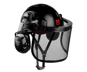 Mustbau Casco de Seguridad para Motosierra, Casco de Protección con Orejeras y Visera de Malla, 53 a 63cm Diadema Ajustable Adecuado para Silvicultura, Obras, Trabajo