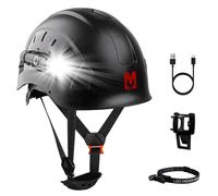Mustbau Casco duro con linterna frontal, linterna, casco de seguridad con correa para la barbilla, 53-63 cm, ajustable para construcción, silvicultura, industrial EN397