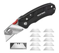 Mustbau Cuchillo Plegable Profesional, Cuchillo Universal con 10 Cuchillas SK5 Adicionales, Herramienta Ideal para Cortar Aluminio (Con Cambio Rápido y Bloqueo de Cuchilla)