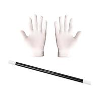 MustuVerve Conjunto de Disfraz de Mago Que Incluye Varita mágica Blanca y Negra y Guantes Blancos. Varita mágica clásica como Accesorio de Carnaval, espectáculos de Magia y Eventos temáticos