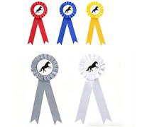 MustuVerve Juego de 5 lazos de torneo con forma de caballo, rosetas premium para ganadores, accesorios para caballos, premios de equitación, 3 rosetas con imperdible para eventos deportivos