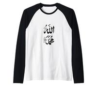 Musulmán Alá y Profeta Mahoma Nombre Árabe Script Islam Camiseta Manga Raglan