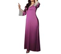 Musulmán Medio Vestido De Las Mujeres Color Sólido Elástico Malla Con Largo Vestido De Luz, morado, M