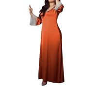 Musulmán Medio Vestido De Las Mujeres Color Sólido Elástico Malla Con Largo Vestido De Luz, naranja, XXL