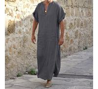 Musulmanes Kaftan Islámico Túnica Hombre Casual étnico musulmán Thobe Vestidos con Bolsillos Suelto Algodón Lino Túnica,Gris,5XL