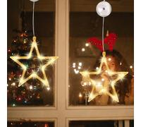 MUSUNIA Guirnalda de luces con forma de estrella, 2 unidades, 10 LED, funciona con pilas, con ventosas, decoración navideña, color blanco cálido, para decoración navideña