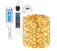 MUSUNIA Guirnalda de luces recargable con pilas, con mando a distancia y temporizador, luz blanca cálida, para dormitorio, camping, bricolaje, boda, decoración de Navidad