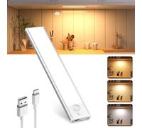 MUSUNIA Iluminación LED para gabinete con sensor de movimiento, 1 pieza, luz para gabinete, tira de luces LED para gabinete, batería, recargable por USB, LED para guardarropa, escaleras
