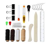 Musuntas - Juego de 28 herramientas de encuadernación para libros con forma de hueso, plegables, hilo de lino encerado, mango de madera, agujas de ojo ancho para libros hechos a mano y suministros de