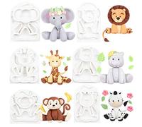 Musykrafties Moldes de silicona para fondant de animales de la selva para decoración de pasteles de fondant, hormigón, cemento, arcilla polimérica, 6 unidades, altura 6,6-9,1 cm