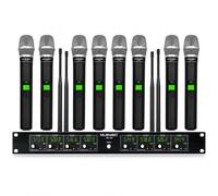 MUSYSIC Sistema de micrófono inalámbrico profesional, micrófono inalámbrico UHF de 8 canales con micrófonos inalámbricos de mano, micrófono dinámico de frecuencia fija para fiesta, canto, iglesia