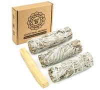 MUT22 3 Atados de Salvia Blanca y 1 Palo Santo para Quemar | California y Perú | Perfiles herbal y amaderado | Uso separado o combinado | Para meditación y rituales