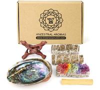 MUT22 Kit Sahumerio, Palo Santo, Salvia con Artemisa, Salvia Real, 7 Flores, Concha de Abulón y Tripode - Kit Completo para Purificación y Armonización