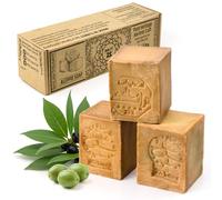 MUT22 Set 3 Jabones de Alepo - 95% 75% 60% Oliva y Laurel - Para Piel Seca, Normal y Grasa - Ritual Natural de Limpieza Artesanal Completa