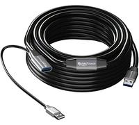 MutecPower 15m Cable de extensión USB 3.0 activo Macho a Hembra cordon repetidor USB A con 2 amplificador y fuente de alimentación USB - Negro 15 metros - Compatible con laptop, HDD, Xbox, PS4, VR etc
