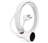 MutecPower 3 Metros Cable alargador con Interruptor en el Enchufe Alargador Schuko con Interruptor Iluminado Enchufe en ángulo - Contacto y Acoplamiento de protección IP20 hasta 250V 16A - 3m Blanco