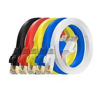 MutecPower 3m 5 Pack Cables de red Ethernet ULTRA PLANO CAT 7 con enchufes RJ45 Cable Delgado Patch LAN Latiguillo - Cables de 3 metros rojo/amarillo/azul/negro/blanco con bridas y clips