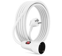 MutecPower 5 Metros Cable alargador con Interruptor en el Enchufe Alargador Schuko con Interruptor Iluminado Enchufe en ángulo - Contacto y Acoplamiento de protección IP20 hasta 250V 16A - 5m Blanco