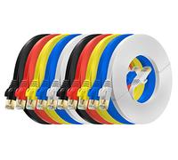 MutecPower 5m 10 Pack Cables de red Ethernet ULTRA PLANO CAT 7 con enchufes RJ45 Cable Delgado Patch LAN Latiguillo - Cables de 5 metros rojo/amarillo/azul/negro/blanco con bridas y clips