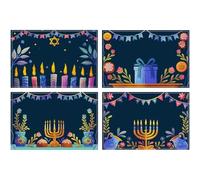 Muteitt Juego De 4 Manteles Individuales De Lino De Hanukkah, Manteles De Mesa De Janucá, Decoración Judía De Menorah Hanukkah, Suministros De Fiesta para Mesa del Hogar