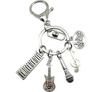 Muteitt Llavero con Temática Musical con Guitarra, Micrófono Y Notas Musicales. Llavero con Nota Musical. Llavero con Instrumento Musical. Regalo para Músico.