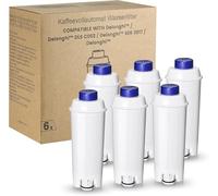 Mutital 6 filtros de agua para cafeteras automáticas DeLonghi con descalcificador de carbón activo Filtros Delonghi para series De'Longhi ECAM, ETAM, EC, BC, Repuesto DLSC002, SER3017 y 5513292811