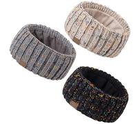 MUTKIS Diademas de invierno para mujer, paquete de 3, calentadores de orejas para mujer, diadema de lana de punto grueso, forro polar grueso, orejeras cálidas para clima frío (confeti negro, avena