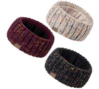 MUTKIS Diademas de invierno para mujer, paquete de 3, calentadores de orejas para mujer, diadema de lana de punto grueso, forro polar grueso, orejeras cálidas para clima frío (confeti negro, avena y