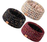 MUTKIS Diademas de invierno para mujer, paquete de 3, calentadores de orejas para mujer, forro polar grueso, orejeras para clima frío (confeti negro, avena y confeti borgoña) 001