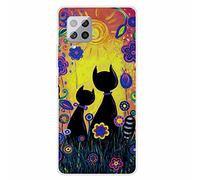 MUTOUREN Funda para Samsung Galaxy A42 5G Transparente Cristal Case TPU Silicona Cover Ultra Fino Anti-Choques y Anti-Arañazos Carcasa con Gratis [Protector de Pantalla], Pintura y Gato