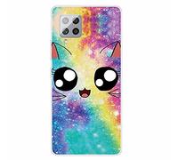 MUTOUREN Funda para Samsung Galaxy A42 5G Transparente Cristal Case TPU Silicona Cover Ultra Fino Anti-Choques y Anti-Arañazos Carcasa con Gratis [Protector de Pantalla], Cielo Estrellado y Lindo Gato
