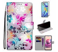 MUTOUREN Funda para Xiaomi Redmi Note 10 5G con Protector de Pantalla, Carcasa PU Cuero Flip Folio Cover Wallet Case Anti-rasguños Protectora Bolsillo Carteras - Flores Coloridas