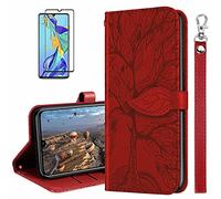 MUTOUREN Funda para Xiaomi Redmi Note 10 Pro/Note 10 Pro MAX - Carcasa Folio PU Cuero Flip Cover Wallet Case Anti-rasguños Protectora Bolsillo Carteras, con Protector de Pantalla - Rojo