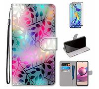 MUTOUREN Funda para Xiaomi Redmi Note 10 Pro/Note 10 Pro MAX con Protector de Pantalla, Carcasa PU Cuero Flip Folio Cover Wallet Case Anti-rasguños Protectora Bolsillo Carteras - Hojas de Colores