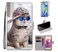 MUTOUREN Funda para Xiaomi Redmi Note 10 Pro/Note 10 Pro MAX con Protector de Pantalla, Carcasa PU Cuero Flip Folio Cover Wallet Case Anti-rasguños Protectora Bolsillo Carteras - Gato Genial