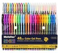 Mutsitaz 48 Colores Bolígrafos de Gel para colorear adultos - Incluye purpurina, metálico, neón y clásicos - Para scrapbooking, colorear, dibujar y artesanal by