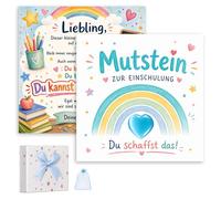 Mutstein para niños escolarización escolar 2026 regalo joven, bolsa escolar, relleno de regalos para escolarización, amuleto de la suerte, comienzo escolar, juego de corazón azul, regalo con tarjeta