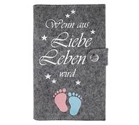 Mutterpasshülle Deluxe "si por amor, la vida..." Extra con las especialidades y cierre de 100% Wollfilz - en alemán de artesanos construyen - gris gris Talla:Mutter-Kind-Pass Österreich
