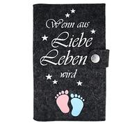 Mutterpasshülle Deluxe "si por amor, la vida..." Extra con las especialidades y cierre de 100% Wollfilz - en alemán de artesanos construyen - antracita Talla:Mutter-Kind-Pass Österreich