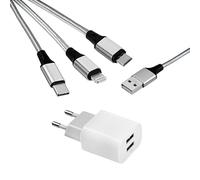 MUTTO - Cargador USB 3 en 1 de viaje universal, cargador para iPhone, conector USB C y cargador micro USB, adaptador USB + cable de carga universal 3 en 1 USB a Micro USB/USB-C/Lightning