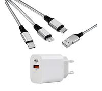 MUTTO Pack Cargador USB C, Adaptador de Corriente 10W Con Tipo C y A+ Cable de Carga Universal 3 en 1 (Micro USB/USB-C/Lightning)
