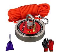 MUTUACTOR Imán de pesca de fuerza de neodimio de 500 kg, potente imán recordatorio N52 con cuerda duradera, guantes y bolsa de transporte, imán de recuperación robusta para la búsqueda del tesoro