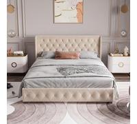 Mutuolux Cama con baúl de 140 x 190 cm de almacenamiento con cabecero | Cama doble con marco hidráulico, marco con somier de láminas, 2 personas tapizado, terciopelo (sin colchón)