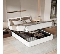 Mutuolux - Cama de 140 x 190 cm con almacenamiento - Cabecero de cama con carga USB ajustable en tejido Teddy - Espacio bajo cama doble para almacenamiento - para adultos y adolescentes (140 x 190 cm)