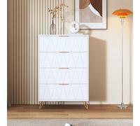 Mutuolux Cómoda de almacenamiento con 4 cajones, estilo moderno escandinavo, mangas y pies, color dorado, cómoda estrecha para salón, dormitorio, pasillo, 60 x 34 x 90 cm, color blanco