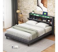 Mutuolux Marco de Cama Doble (160 x 200 cm, con somier y cabecera y Almacenamiento, Cama Acolchada de 160 x 200 LED, Cama tapizada de 160 x 200 cm, con somier de Cama para 2 Personas