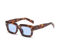 MUTYNE Gafas de sol cuadradas pequeñas de moda para mujer, estilo retro con remaches para hombre, lentes transparentes estilo océano, con protección UV400, estilo punk (azul leopardo).