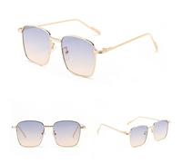 MUTYNE Gafas de sol cuadradas pequeñas de oro metálico para hombres, gafas de sol azules degradadas para mujer, gafas de sol Uv400 para mujer, lentes azules y marrones, talla única