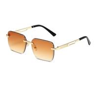 MUTYNE Gafas de sol cuadradas sin montura para hombre y mujer, montura metálica dorada, estilo retro rectangular con patillas texturizadas, C8, talla única.