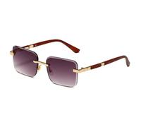 MUTYNE Gafas de sol cuadradas sin montura para hombre y mujer, patillas con acabado de madera, montura metálica, protección UV, ligeras, estilo moderno, forma rectangular, C7, talla única